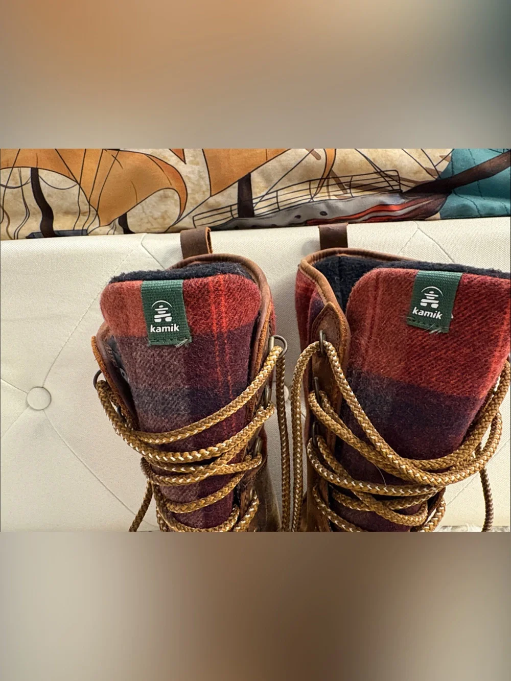 Kamik Women's Brown & Red Plaid Winter Rain Boots